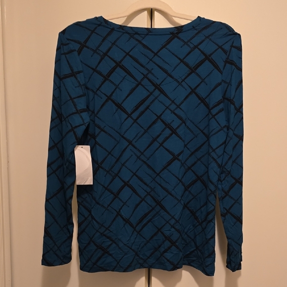 Chico's Teal and Black Geometric Long Sleeve Top - Picture 2 of 5